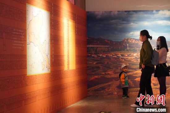 圖為參觀者參觀“大道攸歸：五涼文化展”展陳文物?！【琶赖┰?攝