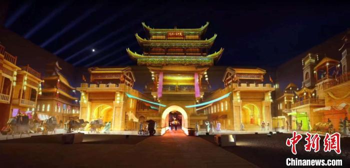2024年7月15日，甘肅嘉峪關(guān)開啟“夜游”模式。圖為夜游燈光劇《天下嘉峪關(guān)》光影效果。(甘肅嘉峪關(guān)關(guān)城景區(qū)供圖)