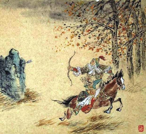 “林暗草驚風，將軍夜引弓。”畫作